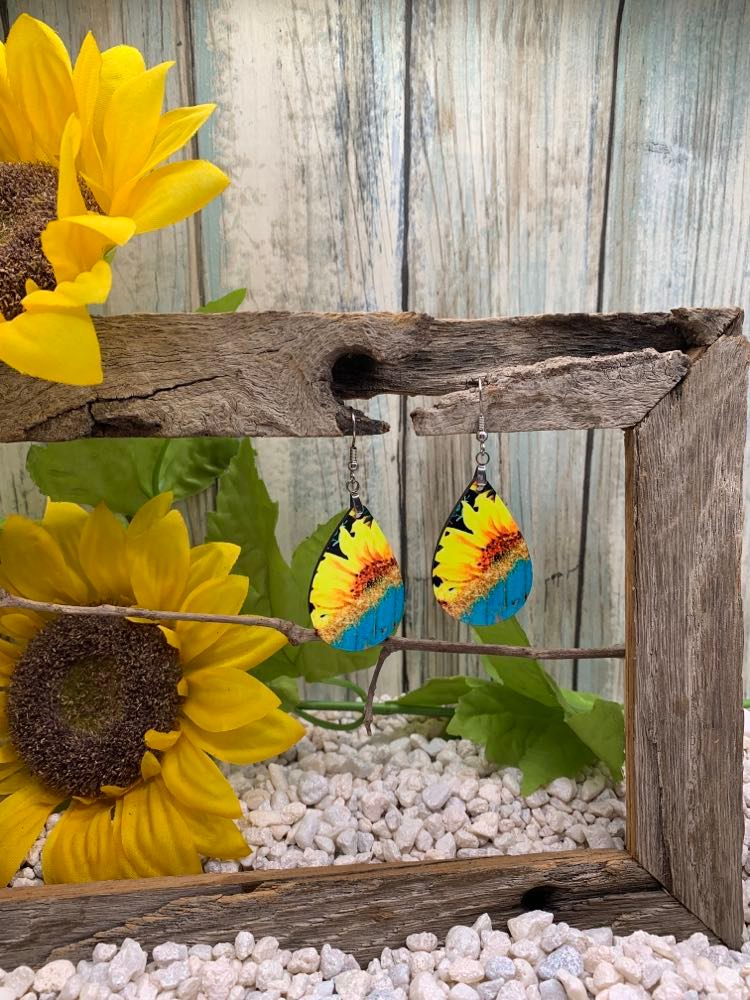 Fun in the Sun Earrings, Sunflower Jewelry, Leopard Earrings