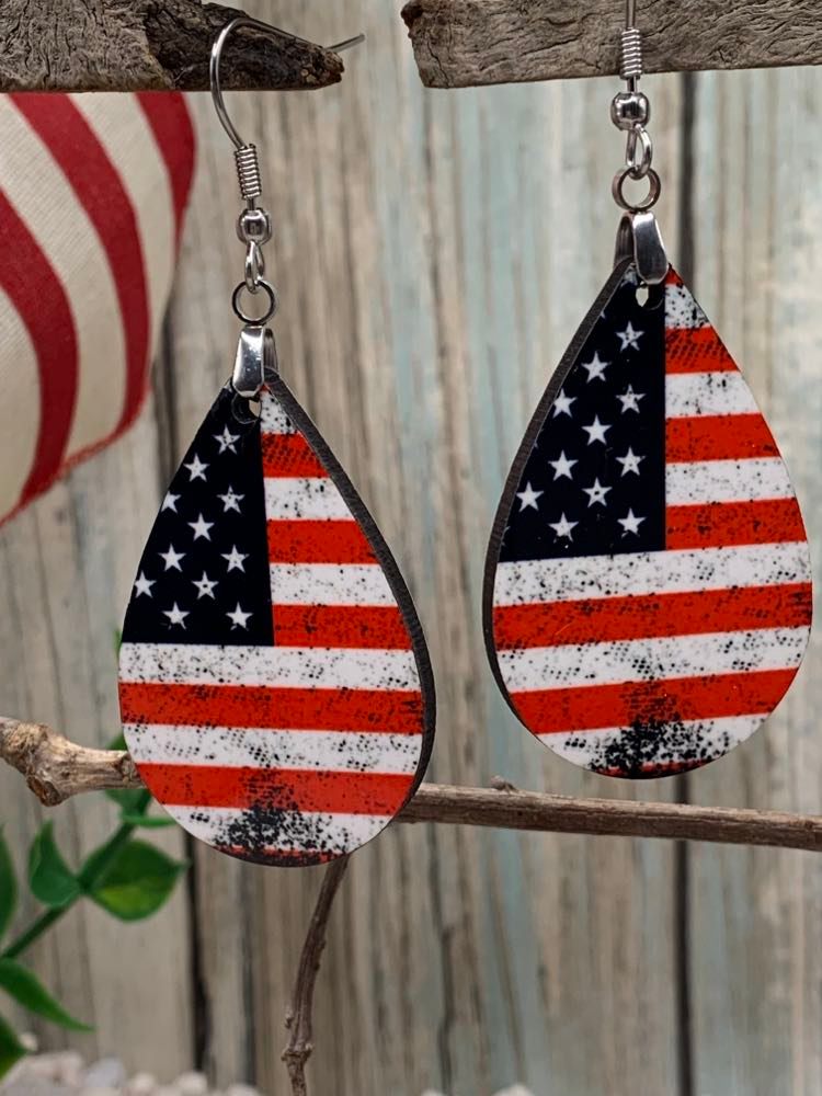 Fourth of July Messy Bun All American USA Earrings