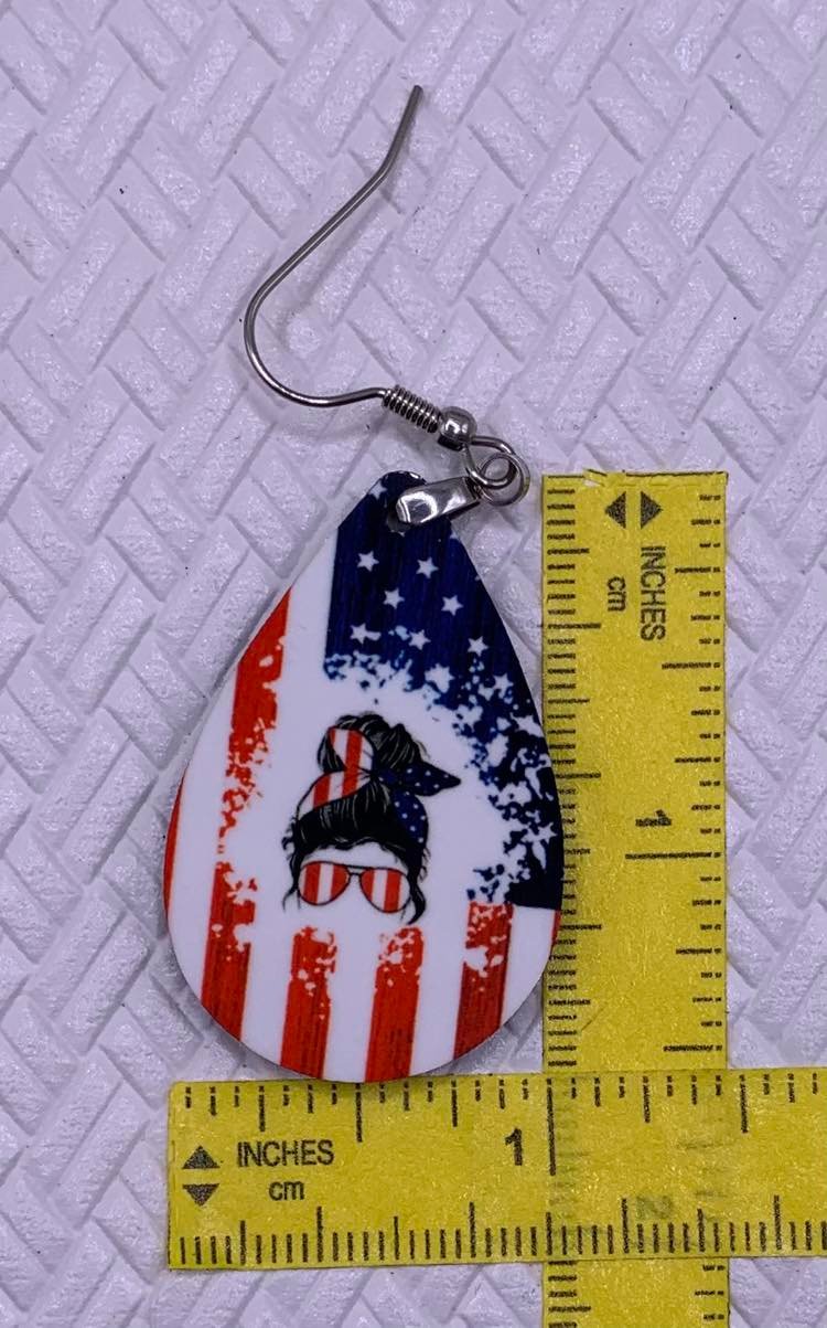 Fourth of July Messy Bun All American USA Earrings