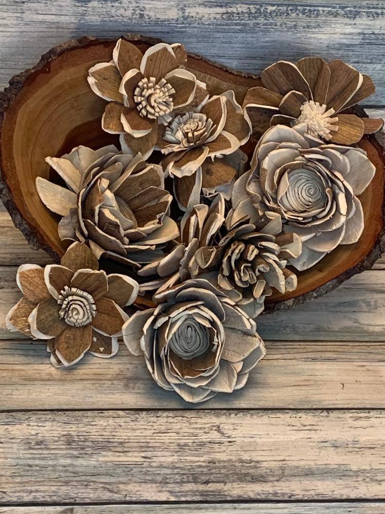 Rustic Bark Assortment Wood Flowers made from Sola Wood for Weddings, Mother's Day, Birthday, Graduation, and Home Decor