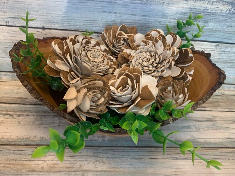 Fancy  Wood Flowers with Bark made from Sola Wood for Weddings, Mother's Day, Birthday, Graduation, and Home Decor