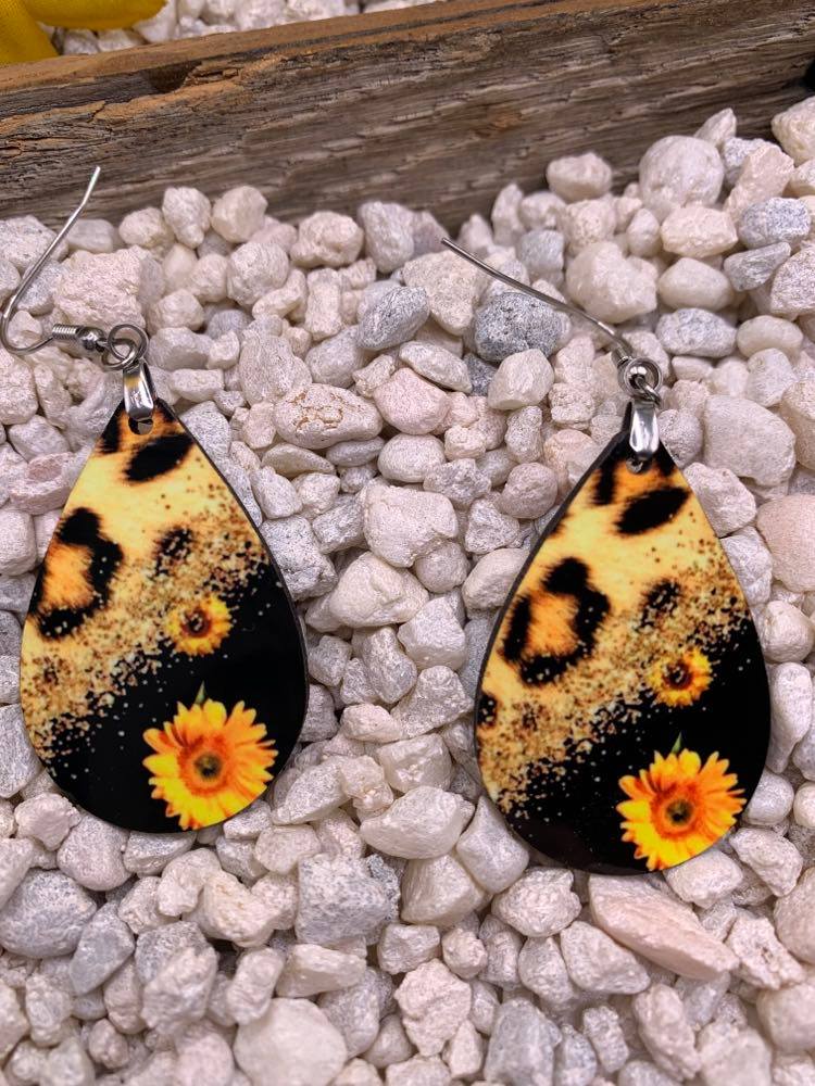 Fun in the Sun Earrings, Sunflower Jewelry, Leopard Earrings