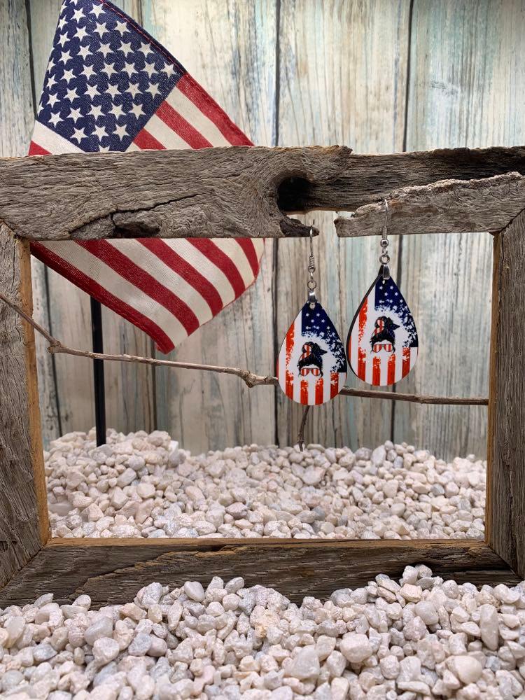 Fourth of July Messy Bun All American USA Earrings