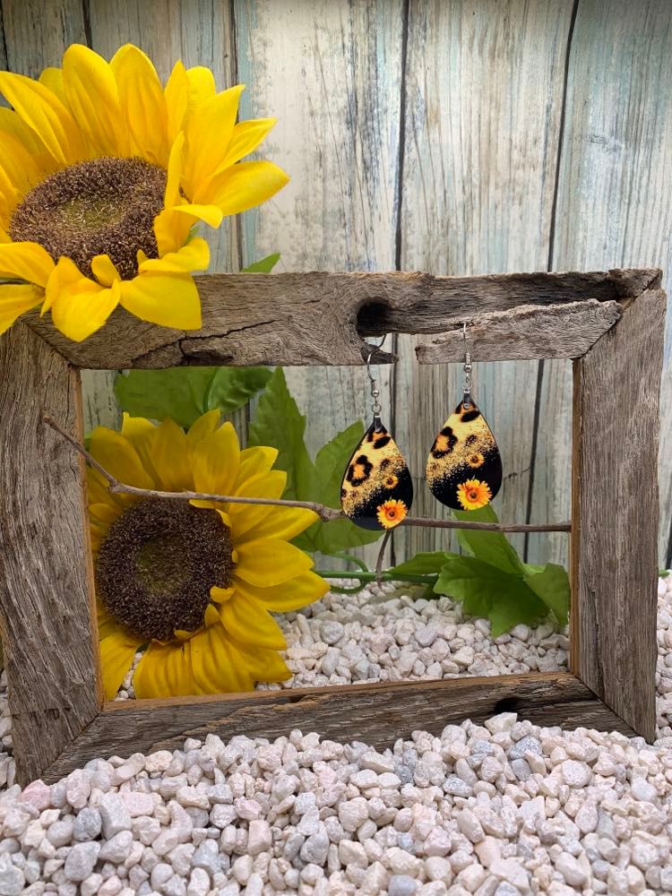 Fun in the Sun Earrings, Sunflower Jewelry, Leopard Earrings