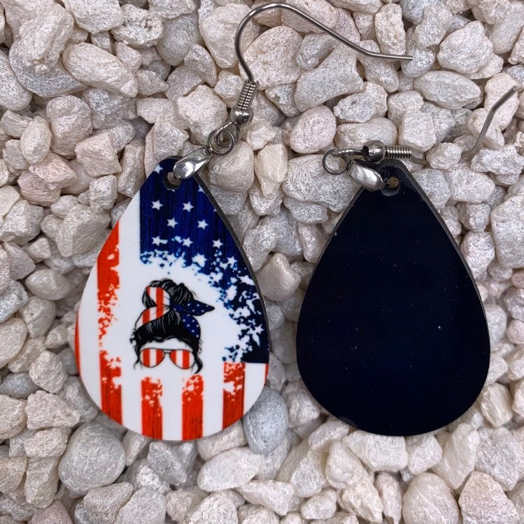 Fourth of July Messy Bun All American USA Earrings