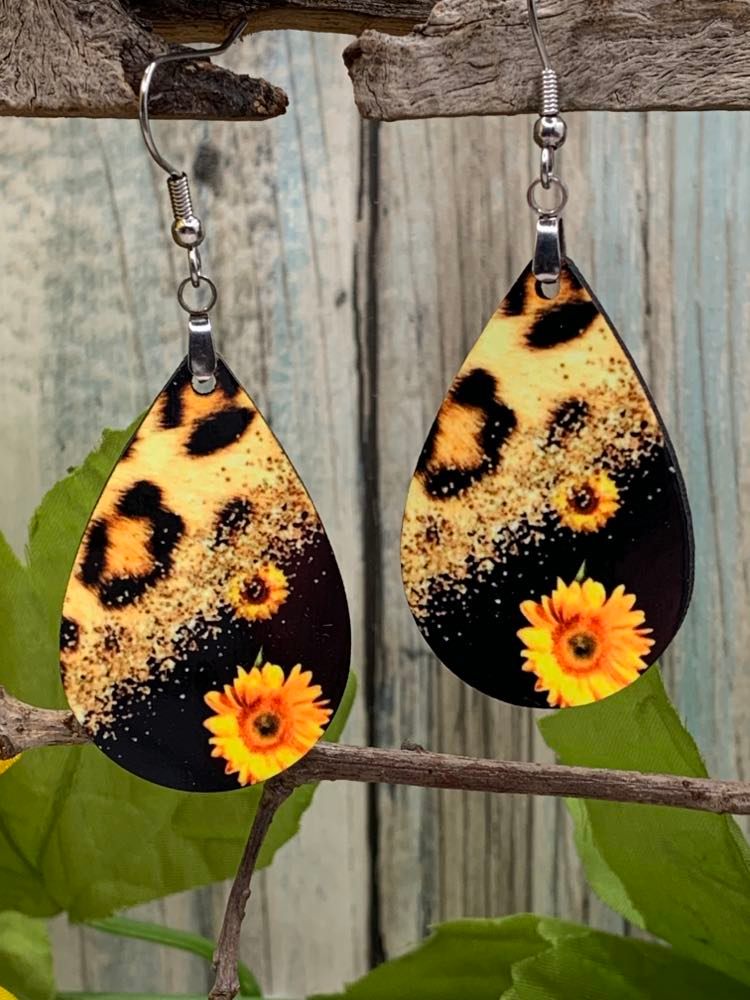 Fun in the Sun Earrings, Sunflower Jewelry, Leopard Earrings